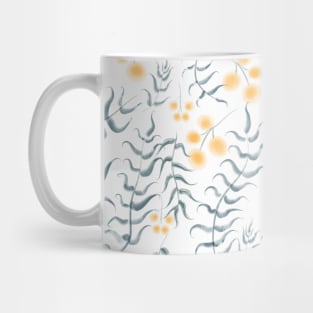 Watercolor Mimosa Flowers and Leaves Pattern Mug